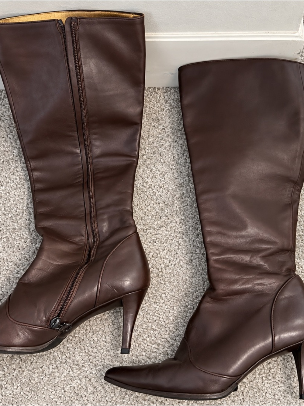 Salvatore Ferragamo Vintage Brown Leather Knee High Boots 7.5 B - Picture 2 of 4